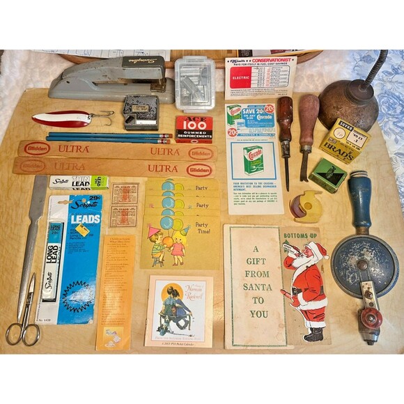Vintage Lot of Household Items Tools Paper Nostalgia Office Supplies Cards - Picture 2 of 8